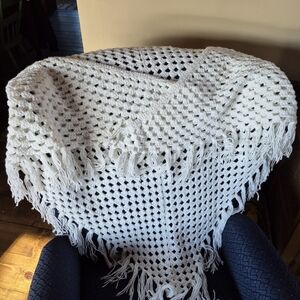 Hand Made White Crochet Shawl Vintage